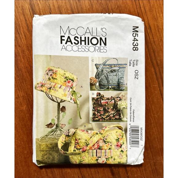 McCall's Accessories - UNCUT McCall's Fashion Accessories Pattern M5438 Hat Handbag Purse Tote